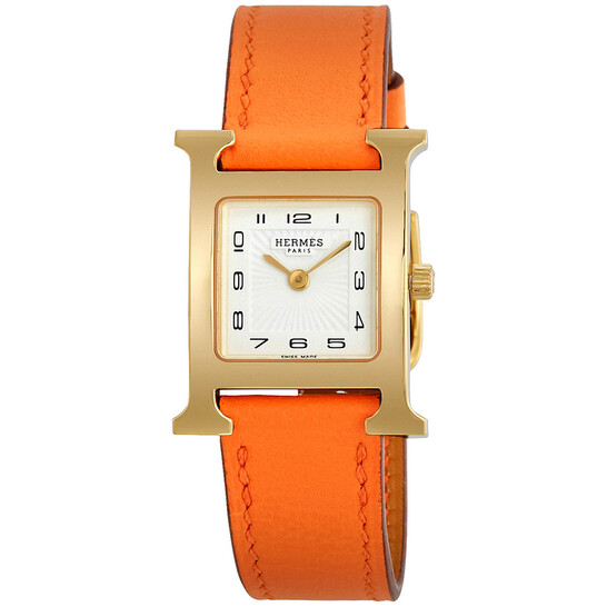 Hermes H Hour White Dial Orange Leather Ladies Watch 036736WW00