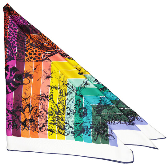 【 Hermes 】Jungle Love Rainbow Embroidered Square スカーフ Hermes Jungle Love Rainbow Embroidered Square Scarf 593369S