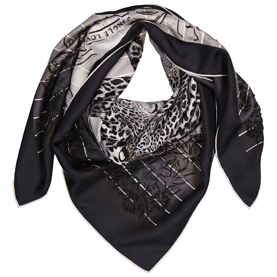 Hermes Ladies Black Jungle Love Rainbow 90 に刺繍 スカーフ Hermes Scarf Jungle Love Rainbow Noir Black Gris Silk 90