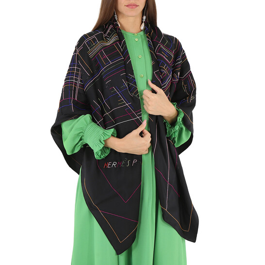 Hermes Ladies Black Pique Sellier Perle Scarf 712500S 01