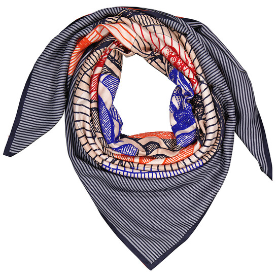 Hermes Ladies Blue Suite And Pursuit Embroidered Giant Scarf