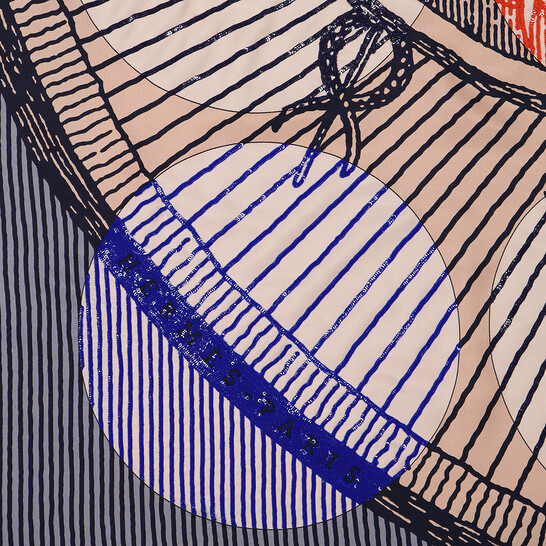 Hermes Ladies Blue Suite And Pursuit Embroidered Giant Scarf