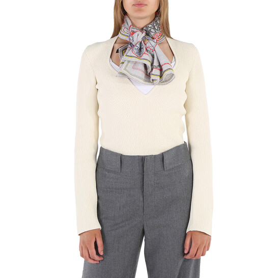 Hermes Ladies Grey Zouaves Et Dragons Wash Scarf 90 593280S