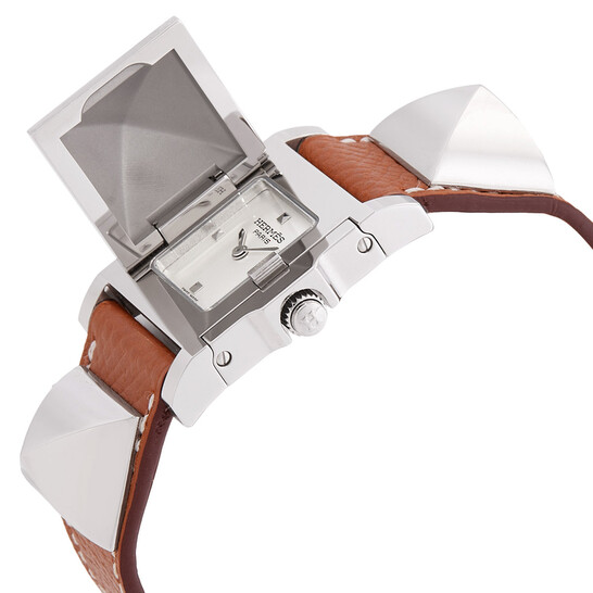 Hermes Medor White Dial Ladies Brown Leather Watch 028321WW00
