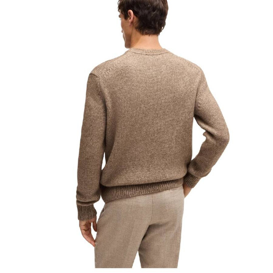 HUGO BOSS ウール ニット セーター ロゴ 刺繍 羊毛 ブラウン L Hugo Boss Wool Silk and Bison Hair Relaxed-Fit Sweater, Size