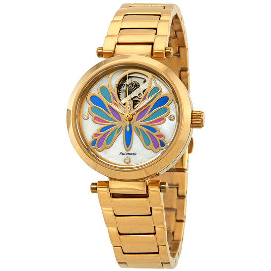Invicta Angel Automatic White Mother of Pearl Dial Ladies Watch