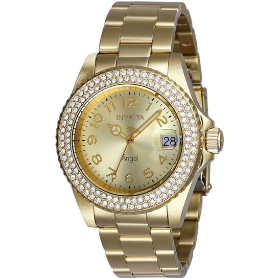 Invicta Angel Quartz Crystal Gold Dial Ladies Watch 28673  display picture 3