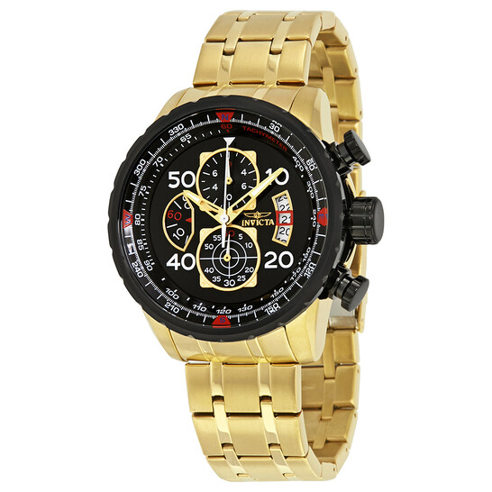 Invicta Aviator Chronograph Black Dial Gold-plated Men's Watch 17206 - 546x546