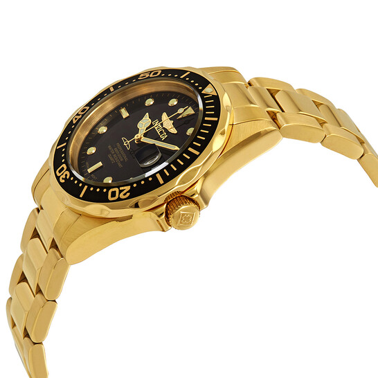 Invicta Pro Diver Black Dial Yellow Gold-plated Men's Watch