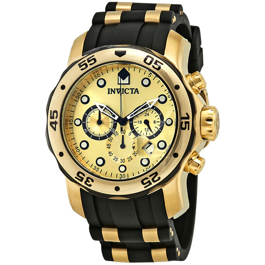 Invicta Pro Diver Chronograph Champagne Dial Black Polyurethane Men's Watch 17885 - 546x546