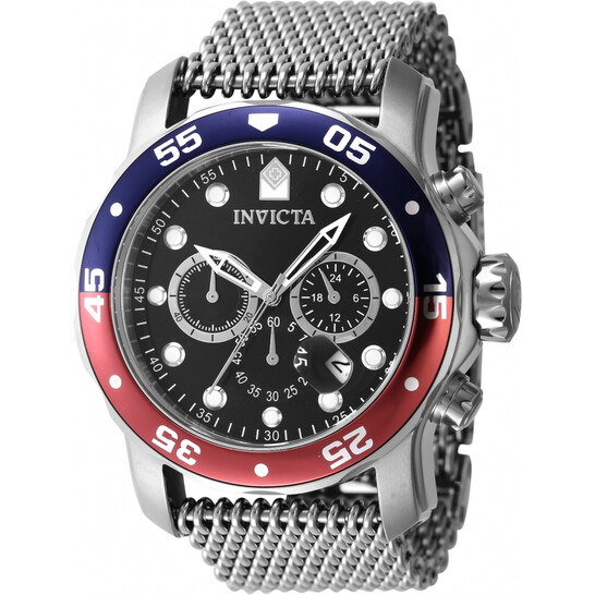 Invicta Pro Diver Chronograph GMT Quartz Black Dial Pepsi Bezel