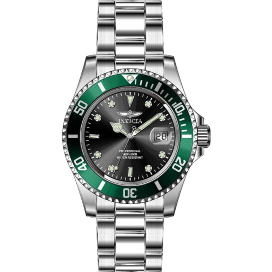 Invicta Pro Diver Date Quartz Black Dial Green Bezel Men display picture 2
