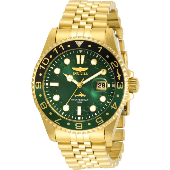 Invicta Pro Diver Quartz Green Dial Yellow Gold-tone Sprite Bezel