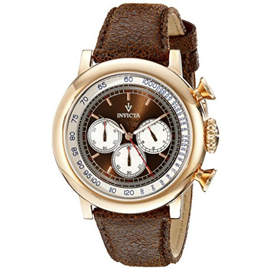 Invicta Vintage Chronograph Brown and Silver Dial Brown Leather Men's Watch  13059