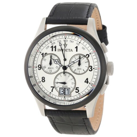 Invicta Vintage Reserve Silver Dial Stainless Steel Black Leather