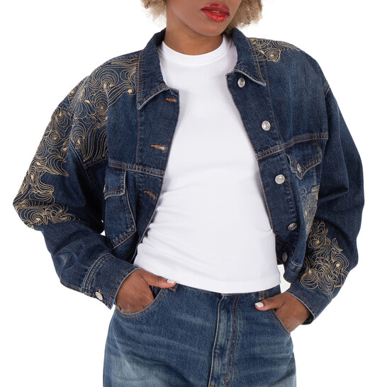 Isabel Marant Isleya Embroidered Denim Jacket, Brand Size 36 (US