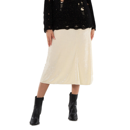 Jil Sander Ladies Cosmic Latte Low Waist Velvet A-line Midi