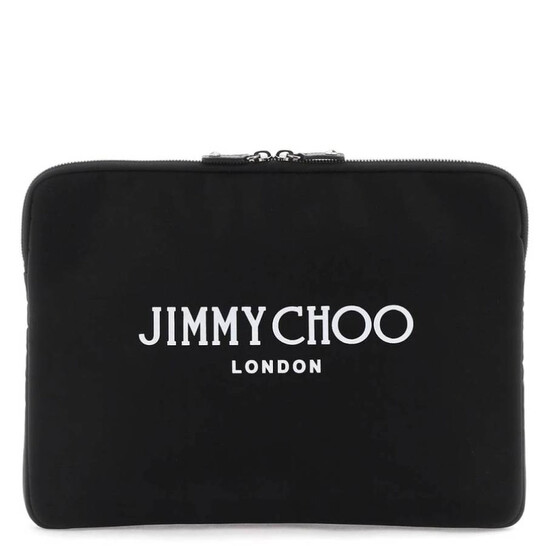 Jimmy Choo Adler Logo Print Pouch J000164437-BLACK/LATTE/GUNMETAL
