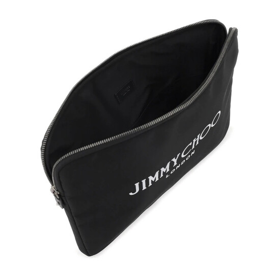 Jimmy Choo Adler Logo Print Pouch J000164437-BLACK/LATTE/GUNMETAL