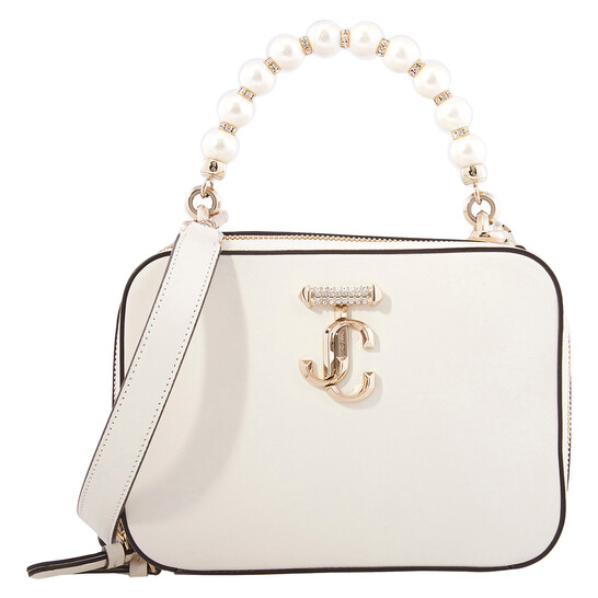 Jimmy Choo Avenue Vanity Embellished Shoulder Bag in Latte/Light