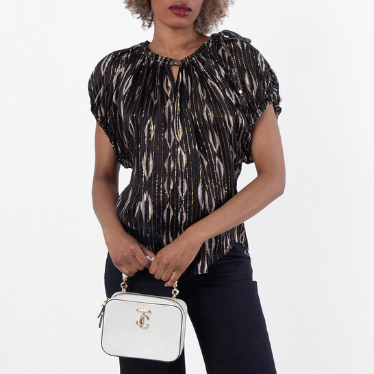 Jimmy Choo Avenue Vanity Embellished Shoulder Bag in Latte/Light