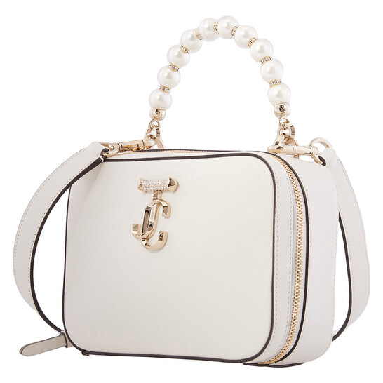 Jimmy Choo Avenue Vanity Embellished Shoulder Bag in Latte/Light