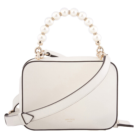 Jimmy Choo Avenue Vanity Embellished Shoulder Bag in Latte/Light