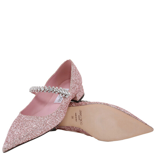 Jimmy Choo Bing Glitter Crystal-Strap Ballerina Pumps, Brand Size