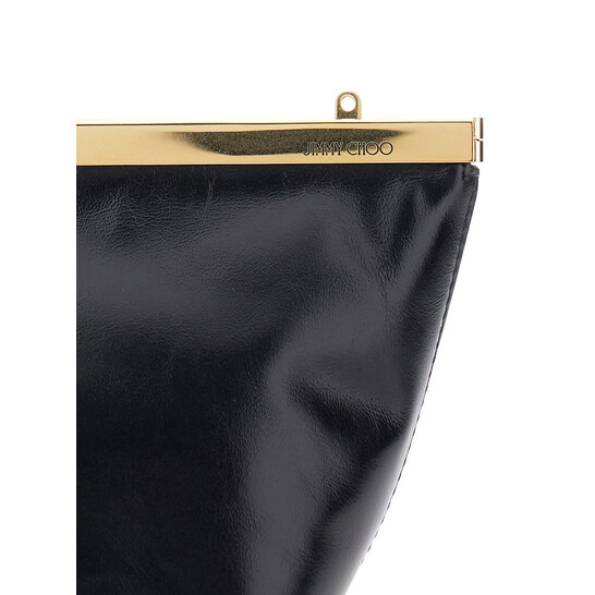 Jimmy Choo Ganache Black Clutch With Chain-Link Shoulder Strap And