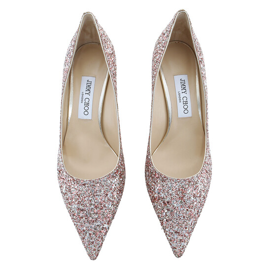 Jimmy Choo Love 65 Rose Coarse Glitter Fabric Pumps - 546x546 Image #3