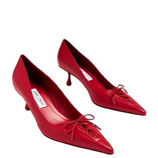 Jimmy Choo レッドパンプス JIMMY CHOO Romy 110 Red Perforated Suede w Crystal Hotfix