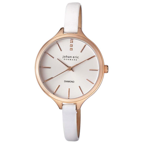 Johan Eric Herlev Slim Rose Gold-tone Case White Leather Diamond Accents Ladies Watch JE2100-09-001 - 546x546