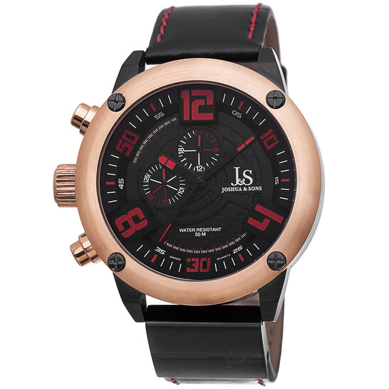 Joshua & Sons Multifunction Black Dial Black Leather Men's Watch JS70RG - 546x546