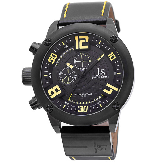 Joshua & Sons Multifunction Black Dial Black Leather Men's Watch JS70YL - 546x546