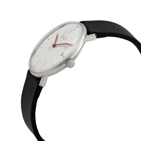 JUNGHANS Orologio Unisex Automatico Mod. 027/4009.02: Cassa Acciaio, Quadrante Bianco, Cinturino Pelle Nero, Vetro Zaffiro
