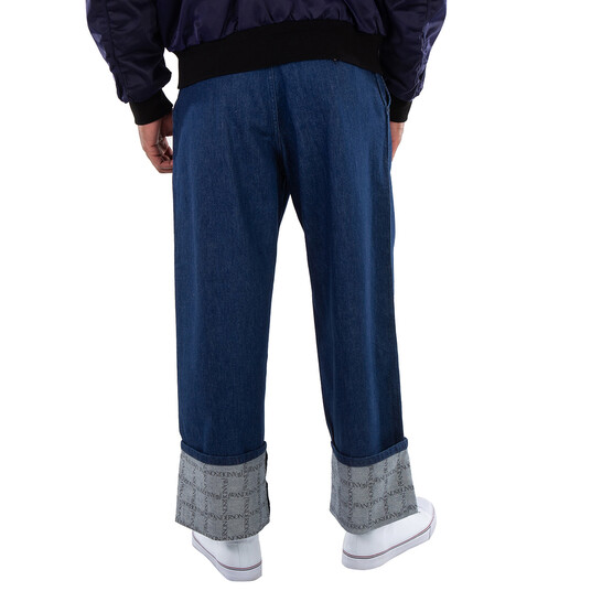 JW Anderson Men's Indigo Logo Grid Turn Up Workwear Jeans