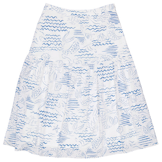 Kenzo Dark Blue Wave Mermaid Print A-Line Skirt, Brand Size