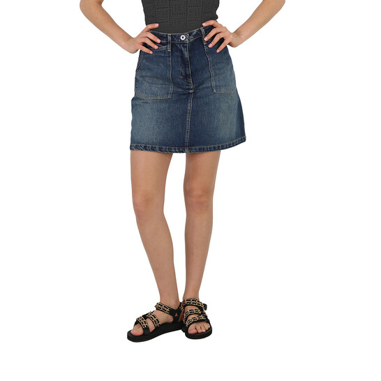 KENZO ロコハッチテニムスカト FD52DJ2696B2 DD Kenzo Dark Stone Blue Denim Flared Mini Skirt, Waist Size 25