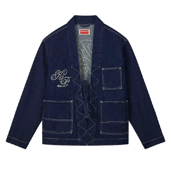 Kenzo Embroidered Kimono Denim Jacket, Size Large FE65DV1426A1.DM