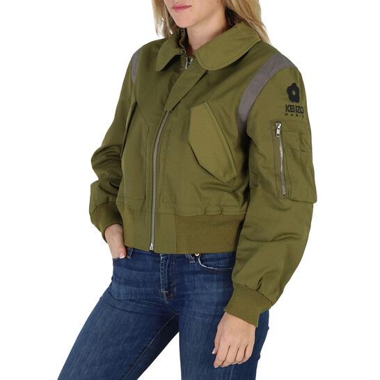 KENZO ミリタリー　ジャケット Kenzo Khaki Hana Leopard Dettail Bomber Jacket, Size Small