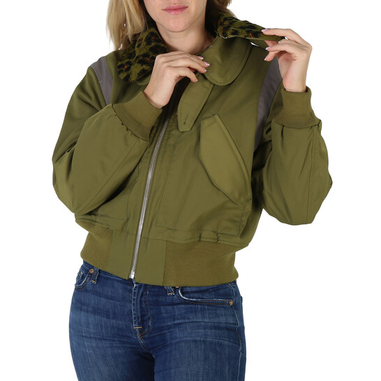 Kenzo Khaki Hana Leopard Dettail Bomber Jacket, Size Small