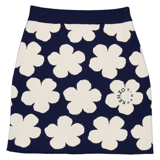 Kenzo Ladies Midnight Blue Jacquard Poppy Skirt, Size Medium