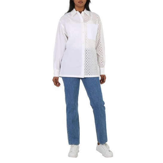 Kenzo Ladies Off White Broderie Anglaise Long-Sleeve Cotton
