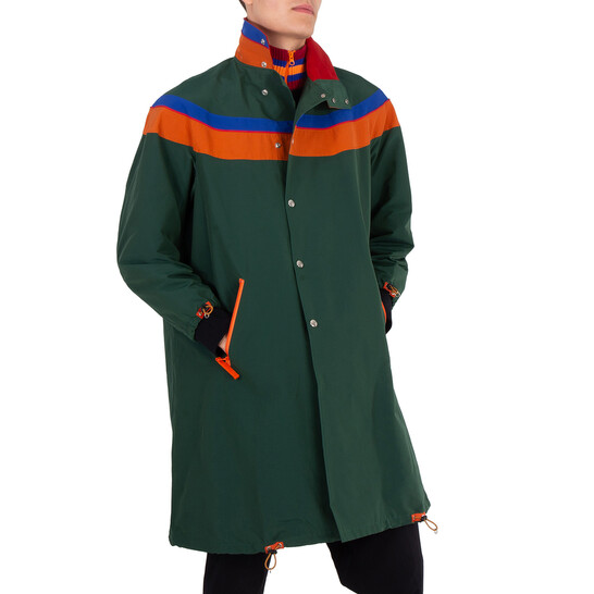 Kolor Beacon Men's Green Colorblock Nylon Long Jacket, Brand Size