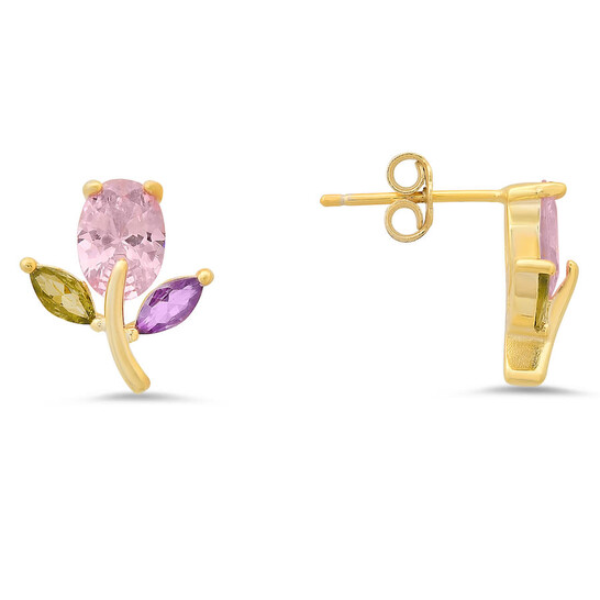 【STONEHENgE】Love Duet〜14K Flower Earrings SA25A47U~ピアス Kylie Harper 14k Gold Over Silver Multi-Color CZ Flower Stud