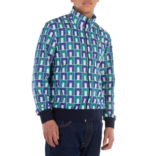 LACOSTE 幾何学模様 ジップアップジャケット ネイビー Men's Logo Stripe Zip-Up Sweatshirt - Sweaters & Sweatshirts