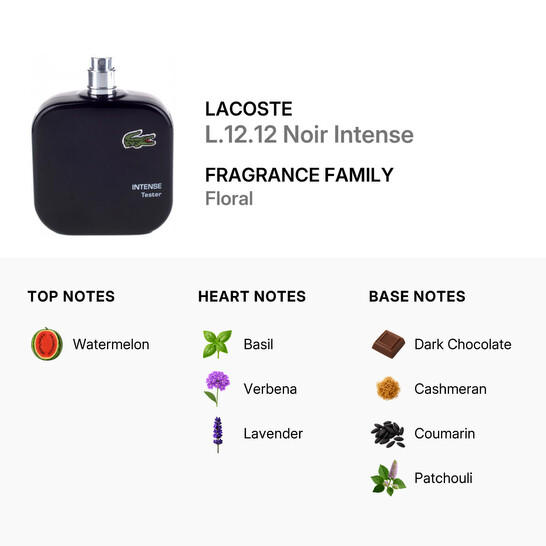 Lacoste Men's L.12.12 Noir Intense EDT Spray 3.3 OZ (Tester