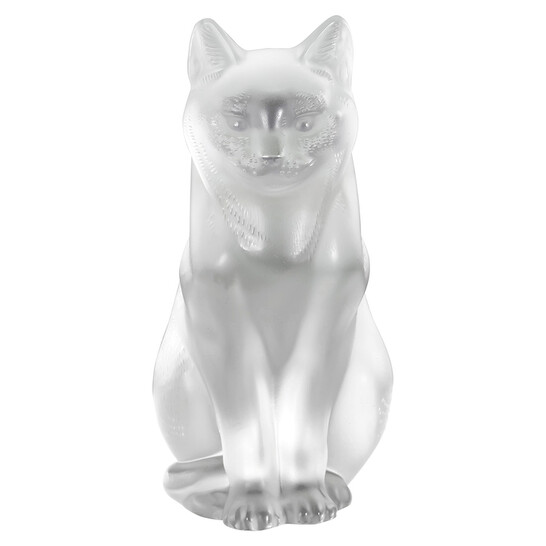 LALIQUE 猫のクリスタル彫刻 Vintage Lalique Frosted Crystal “Crouching Cat” Sculpture