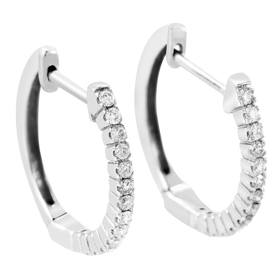 LB Exclusive 14K White Gold ct Diamond Hoop Earrings - Main Image