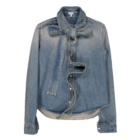 Loewe Washed Cotton Denim Bow Shirt, Brand Size 38 ( US Size 6 ) - 546x546 Image #6